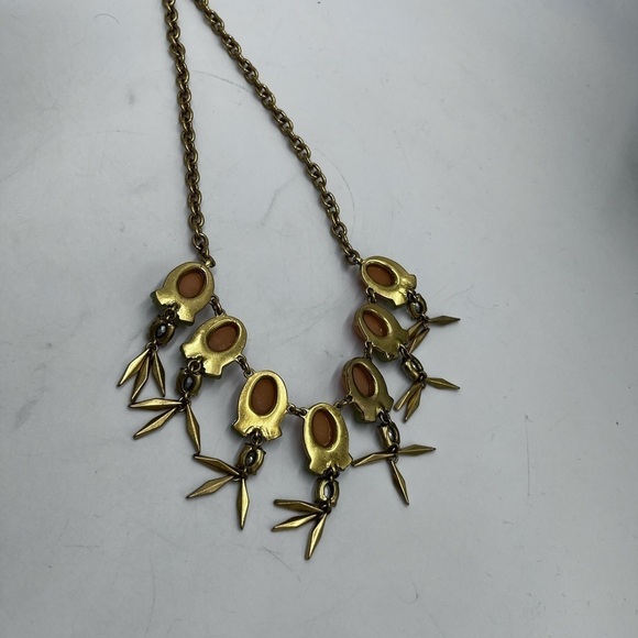 J Crew Peach Blush & Sage Green and Crystal and metal Statement Bib Necklace - Picture 15 of 16